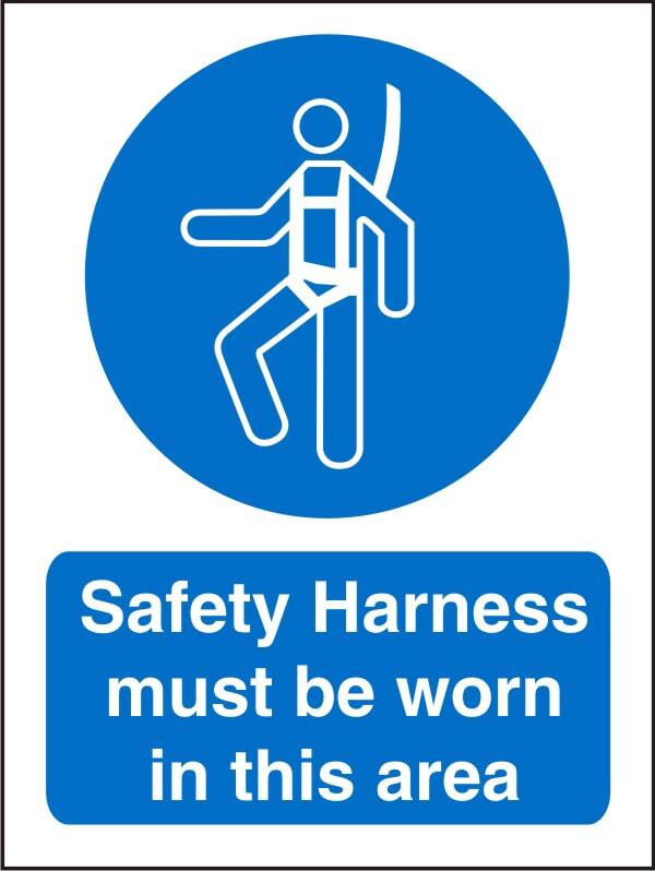 Mandatory Sign Safety Harness Worn in This Area Adhesive Vinyl 20 x 15 cm