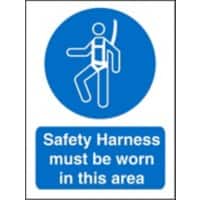 Mandatory Sign Harness Worn in This Area Adhesive Plastic 20 x 15 cm