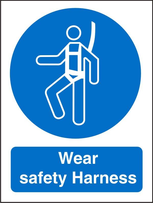 Mandatory Sign Wear Safety Harness Adhesive Vinyl 20 x 15 cm