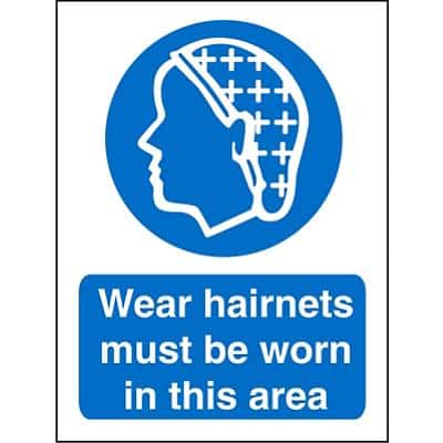 Mandatory Sign Wear Hairnets in this Area Vinyl Blue, White 30 x 20 cm