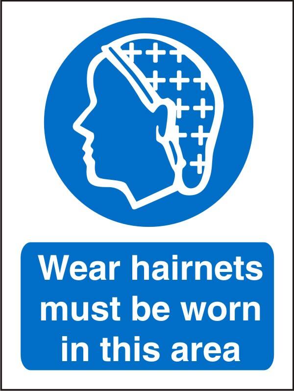 Mandatory Sign Hairnets in this Area Adhesive Plastic 20 x 15 cm