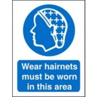 Mandatory Sign Hairnets in this Area Adhesive Plastic 20 x 15 cm
