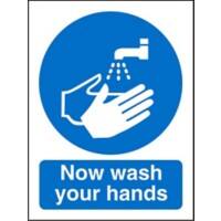 Mandatory Sign Now Wash Your Hands Plastic Blue, White 20 x 15 cm