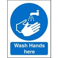 Mandatory Sign Wash Hands Here Vinyl Blue, White 20 x 15 cm