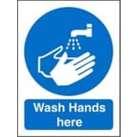 Mandatory Sign Wash Hands Here Plastic Blue, White 20 x 15 cm