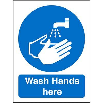 Mandatory Sign Wash Hands Here Plastic Blue, White 20 x 15 cm