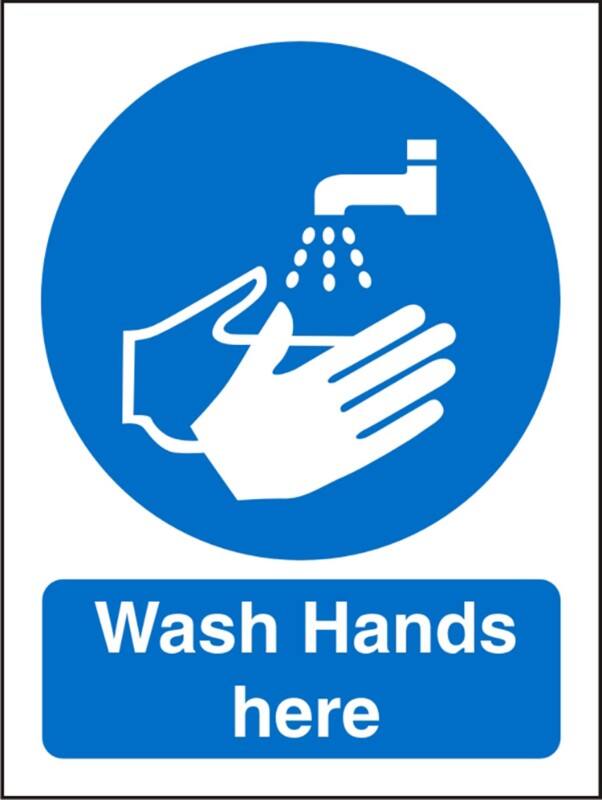 Mandatory Sign Wash Hands Here Adhesive Plastic 30 x 20 cm