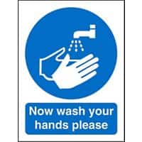 Mandatory Sign Now Wash Your Hands Self Adhesive Plastic Blue, White 30 x 20 cm