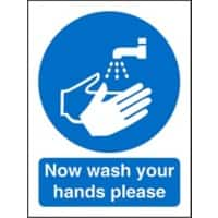 Mandatory Sign Now Wash Your Hands Self Adhesive Plastic Blue, White 30 x 20 cm