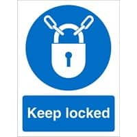 Mandatory Sign Keep Locked vinyl Blue, White 20 x 15 cm