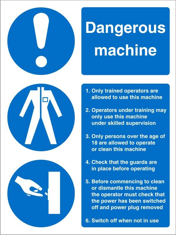 Mandatory Sign Dangerous Machine Adhesive Vinyl 20 x 15 cm