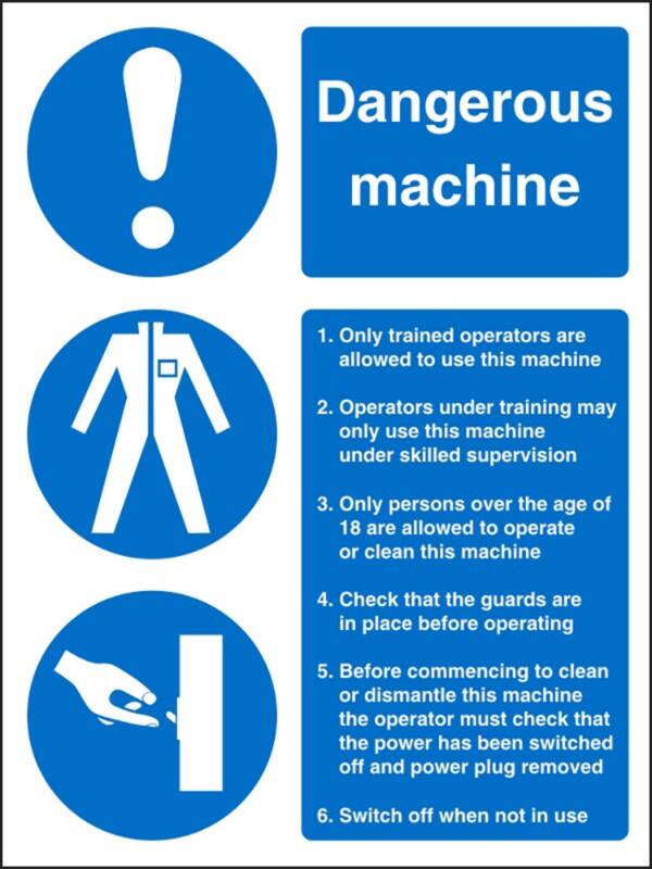 Mandatory Sign Dangerous Machine Adhesive Plastic 20 x 15 cm
