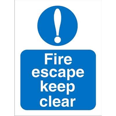 Mandatory Sign Fire Escape Keep Clear vinyl Blue, White 30 x 20 cm