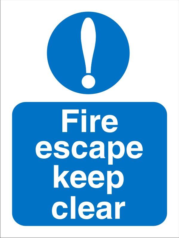 Mandatory Sign Fire Escape Keep Clear Adhesive Plastic 30 x 20 cm