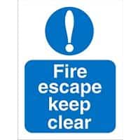 Mandatory Sign Fire Escape Keep Clear Plastic Blue, White 30 x 20 cm
