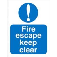 Mandatory Sign Fire Escape Keep Clear Plastic Blue, White 30 x 20 cm