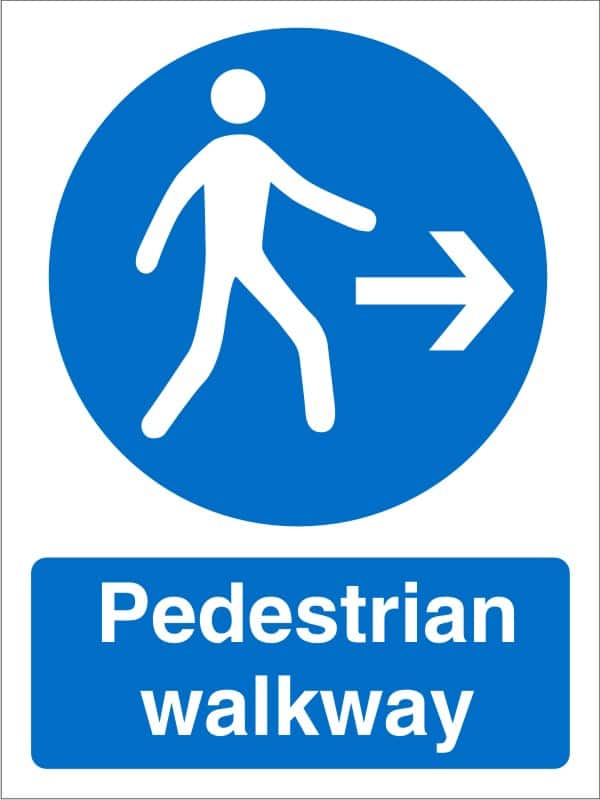 Mandatory Sign Pedestrian Walkway with Right Arrow Adhesive Vinyl 20 x 15 cm