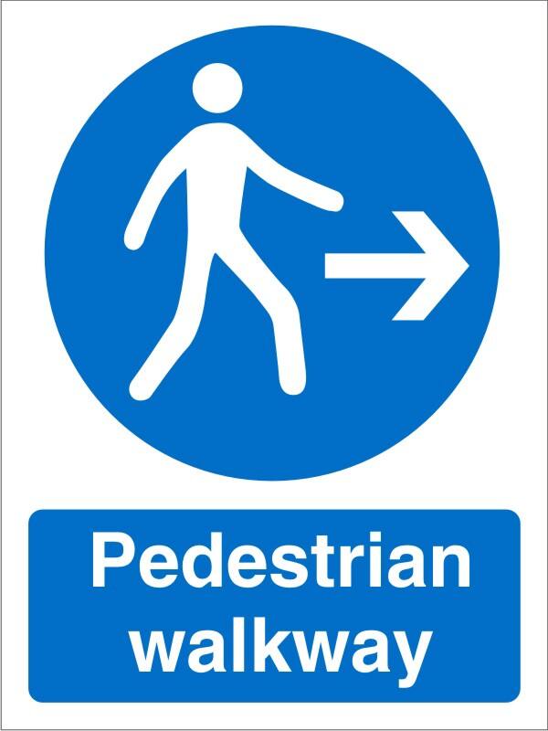 Mandatory Sign Pedestrian Walkway with Right Arrow Adhesive Vinyl 30 x 20 cm