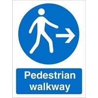 Mandatory Sign Pedestrian Walkway with Right Arrow Adhesive Plastic 30 x 20 cm