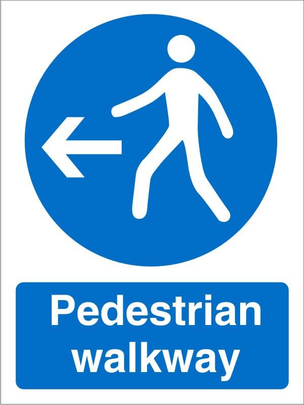 Mandatory Sign Pedestrian Walkway with Left Arrow Adhesive Vinyl 30 x 20 cm