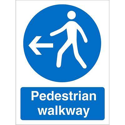 Mandatory Sign Pedestrian Walkway with Left Arrow Plastic 20 x 15 cm