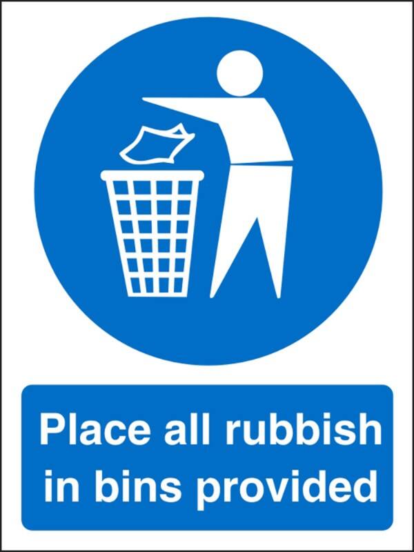 Mandatory Sign Rubbish In Bins Adhesive Vinyl 20 x 15 cm