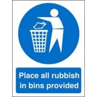 Mandatory Sign Rubbish In Bins vinyl Blue, White 20 x 15 cm
