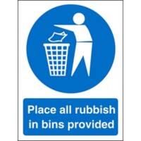 Mandatory Sign Rubbish In Bins vinyl Blue, White 30 x 20 cm