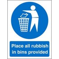 Mandatory Sign Rubbish In Bins Plastic 30 x 20 cm