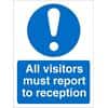 Mandatory Sign All Visitors Report to Reception Vinyl Blue, White 20 x 15 cm