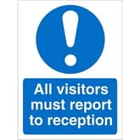 Mandatory Sign All Visitors Report to Reception Vinyl Blue, White 20 x 15 cm