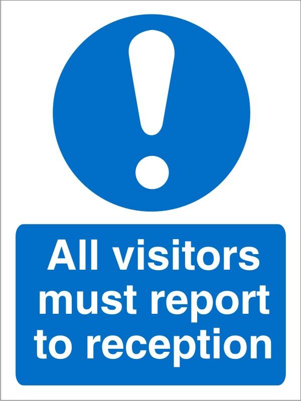 Mandatory Sign All Visitors Report to Reception Adhesive Plastic 20 x 15 cm