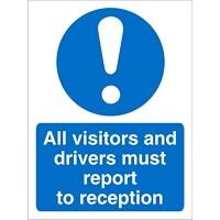 Mandatory Sign Visitors and Drivers Report to Reception Vinyl Blue, White 20 x 15 cm
