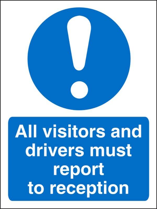 Mandatory Sign Visitors and Drivers Report to Reception Adhesive Vinyl 30 x 20 cm