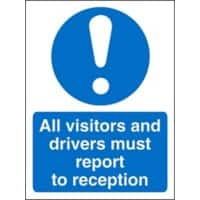 Mandatory Sign Visitors and Drivers Report to Reception Vinyl Blue, White 30 x 20 cm