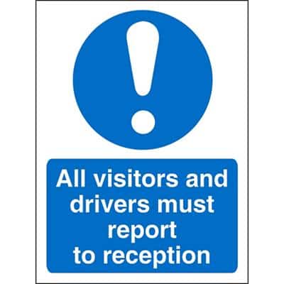 Mandatory Sign Visitors and Drivers Report to Reception Vinyl Blue, White 30 x 20 cm
