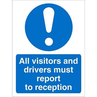 Mandatory Sign Visitors and Drivers Report to Reception Plastic Blue, White 20 x 15 cm