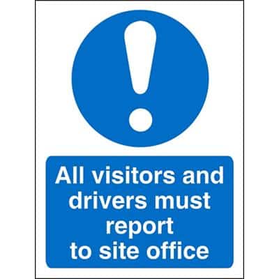 Mandatory Sign Visitors and Drivers Report to Office Plastic Blue, White 20 x 15 cm