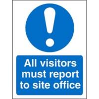 Mandatory Sign All Visitors Report to Site Office Vinyl 20 x 15 cm