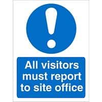 Mandatory Sign All Visitors Report to Site Office Plastic Blue, White 30 x 20 cm