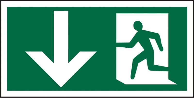 Fire Exit Sign Down Arrow Adhesive Vinyl 15 x 30 cm