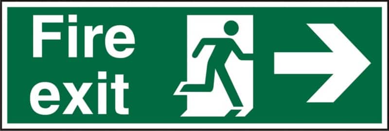 Fire Exit Sign Right Arrow Adhesive Plastic 10 x 30 cm
