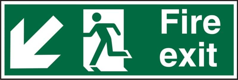 Fire Exit Sign Down Left Arrow Adhesive Plastic 10 x 30 cm