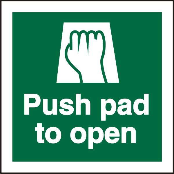 Safety Sign Push Pad To Open Adhesive Vinyl 10 x 10 cm