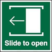 Exit Sign Slide To Open with Left Arrow Plastic 10 x 10 cm