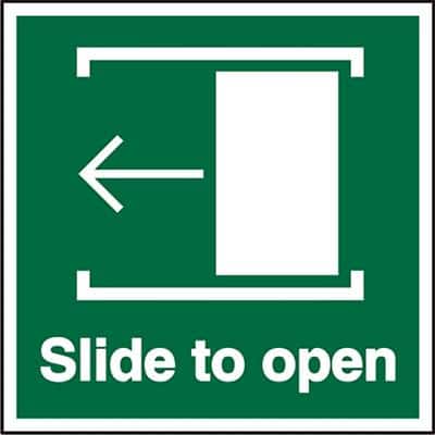 Exit Sign Slide To Open with Left Arrow Plastic 15 x 15 cm