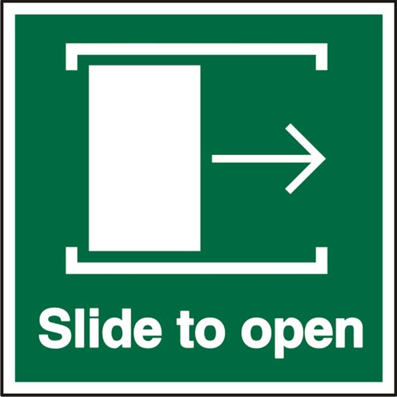 Safety Sign Slide To Open with Right Arrow Adhesive Vinyl 10 x 10 cm