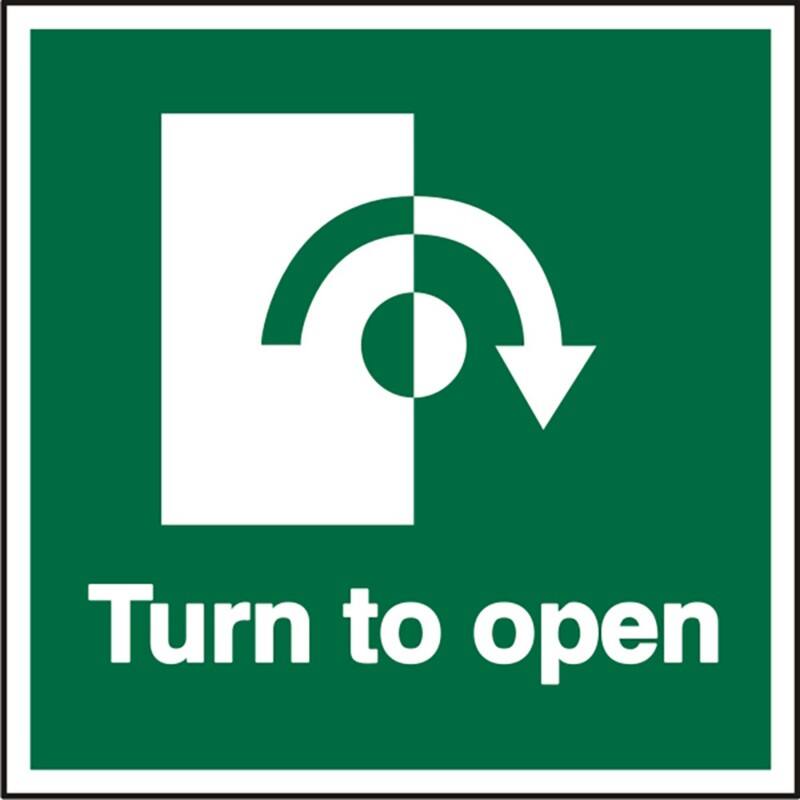 Safety Sign Turn Open with Clockwise Arrow Adhesive Plastic 10 x 10 cm