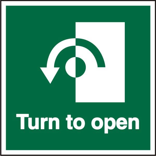 Safety Sign Turn To Open with Anti-Clockwise Arrow Adhesive Vinyl 10 x 10 cm