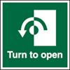 Exit Sign Turn To Open with Anti-Clockwise Arrow Vinyl 15 x 15 cm
